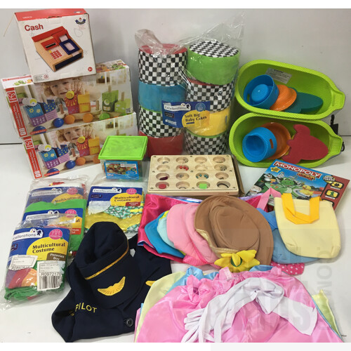 Assorted Children Toys And Games Include Excellerations, Hape, Santoys, Tick It And Hasbro - Lot Of 18