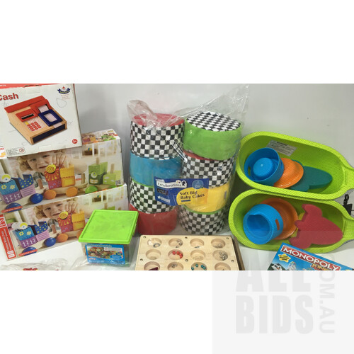 Assorted Children Toys And Games Include Excellerations, Hape, Santoys, Tick It And Hasbro - Lot Of 18