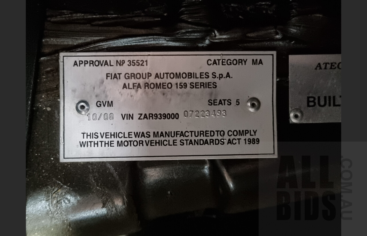 10/2008 Alfa Romeo 159 2.4 JTDm 4d Sedan Black 2.4L Diesel