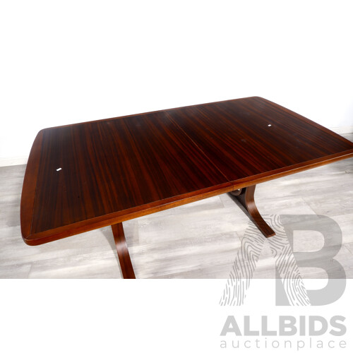 Mid Century Danish Deluxe Butterfly Extension Dining Table with Six Button Tan Leather Dining Chairs