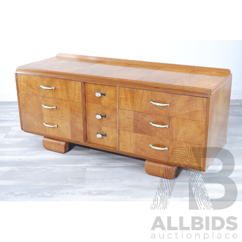 Vintage Art Deco Style Walnut Chest of Drawers, Marked Cressy Cabinet Co
