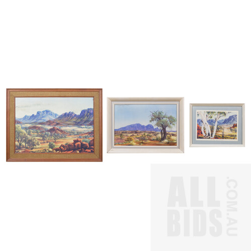 Three Framed Vintage Albert Namatjira Prints, Printed by the Legend Press, largest 46 x 60 cm overall (3)