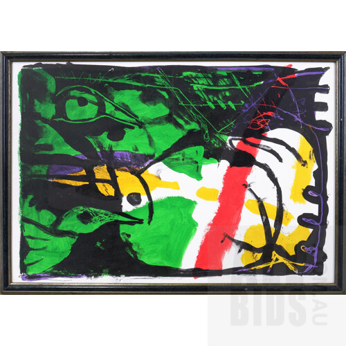 Framed Contemporary Abstract Screenprint and Acrylic on Paper, Signed Azzani and dated 91, 37 x 54 cm