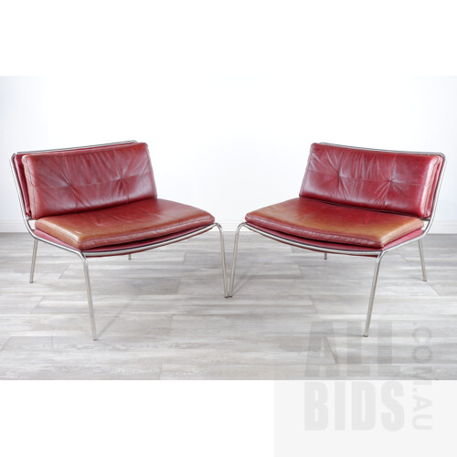 Pair of Replica Piero Lissoni Frog Chairs with Red Leather Upholstery