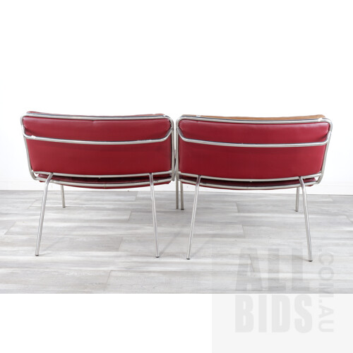 Pair of Replica Piero Lissoni Frog Chairs with Red Leather Upholstery