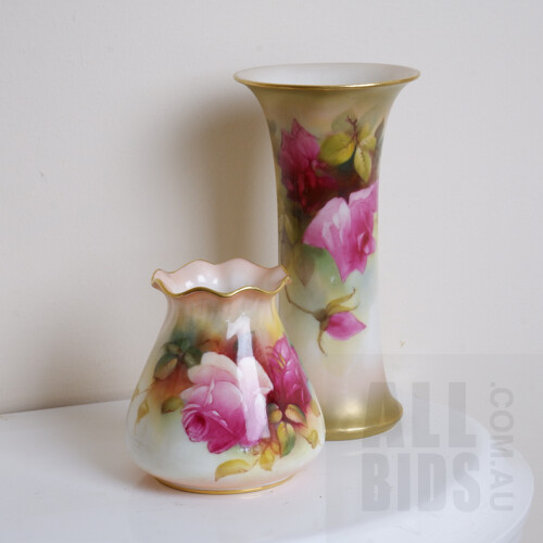 Antique Royal Worcester Millie Hunt Vase, G957 and Another Antique Royal Worcester Vase, G923 