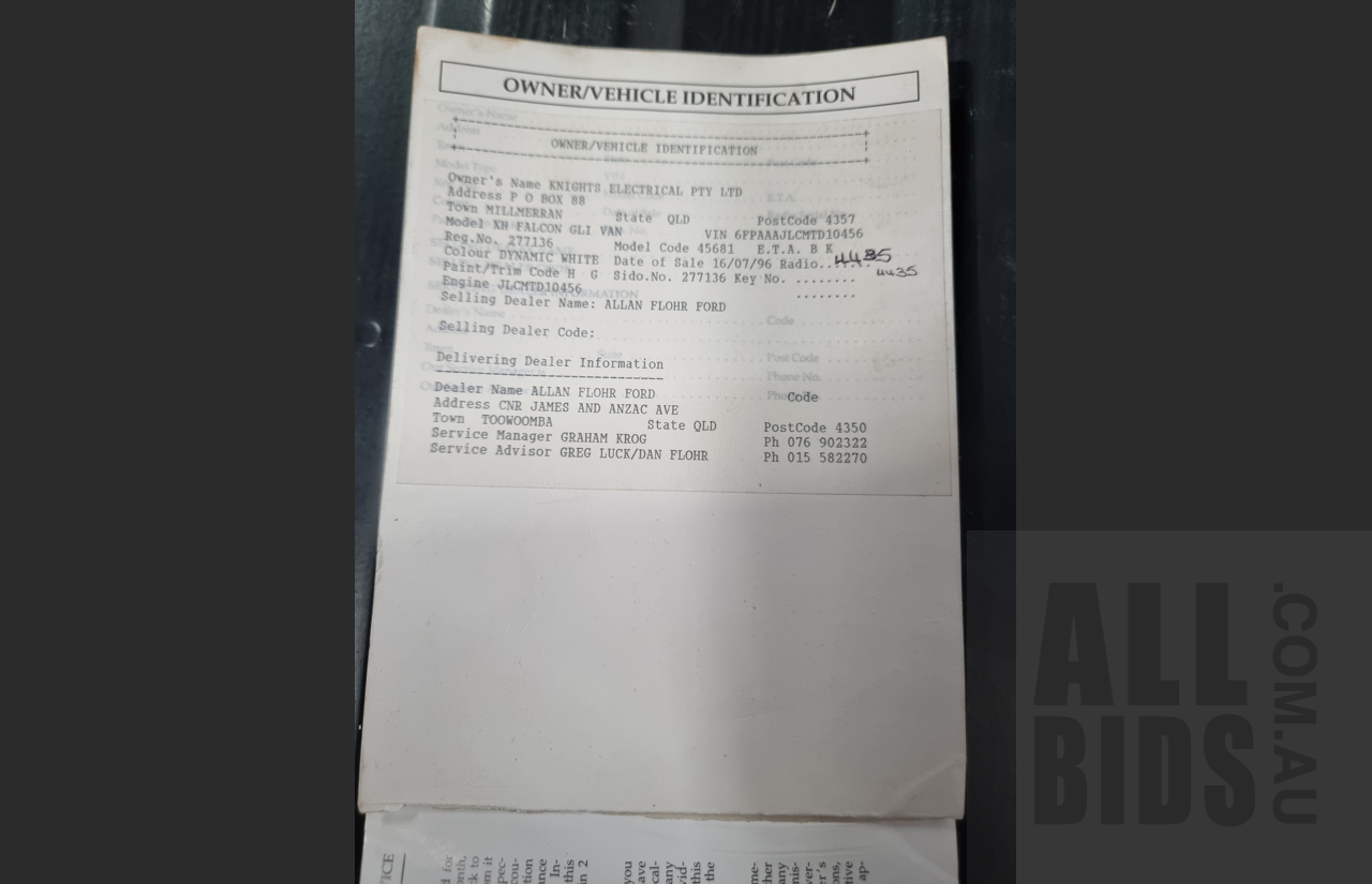 7/1996 Ford Falcon GLi Longreach XH Panelvan White 4.0L