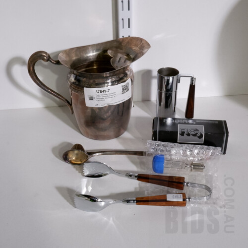 Retro Canadian Glo Hill Stainless Steel Measure and Tongs with Silver Plate Jug and More