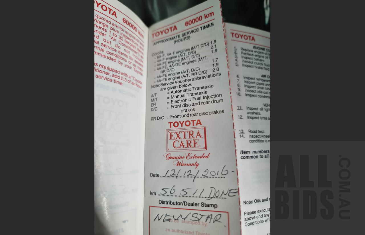 10/1991 Toyota Corolla CSi SECA AE94 5d Liftback White 1.6L Low 57,000ks