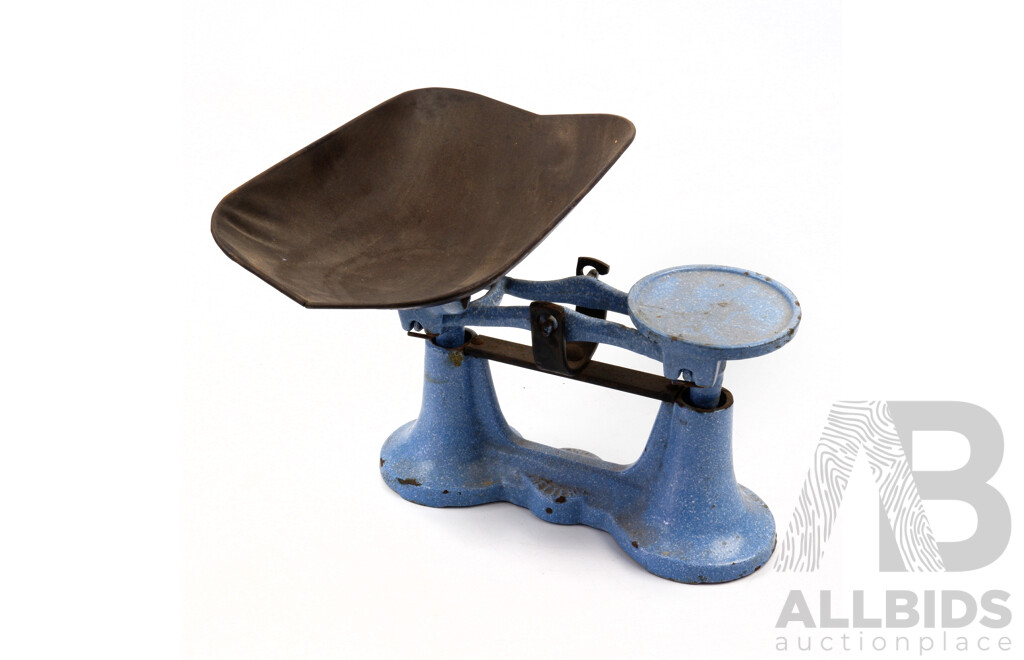 Antique Enamel Cast Iron Balance Scales, Marked Sydney Matters