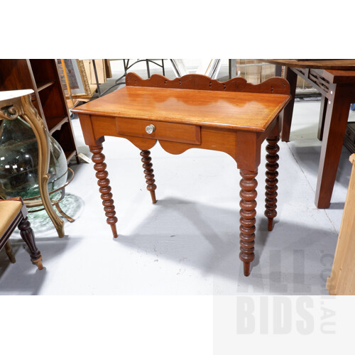 Vintage Cedar Hall Table with Turned Legs and Faceted Glass Door Knob