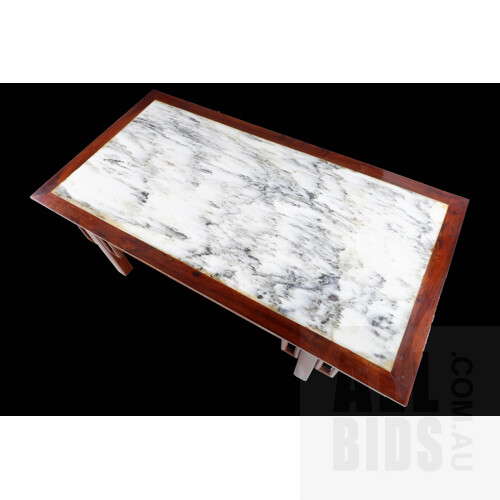 Large Chinese Huanghuali and Dali Marble Rectangular Low Table, 20th Century