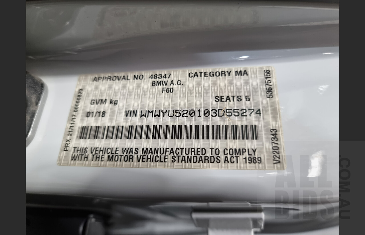 01/2018 Mini Cooper SD ALL4 Countryman R60 (AWD) 4dr Wagon Light White 2.0L Turbo Diesel