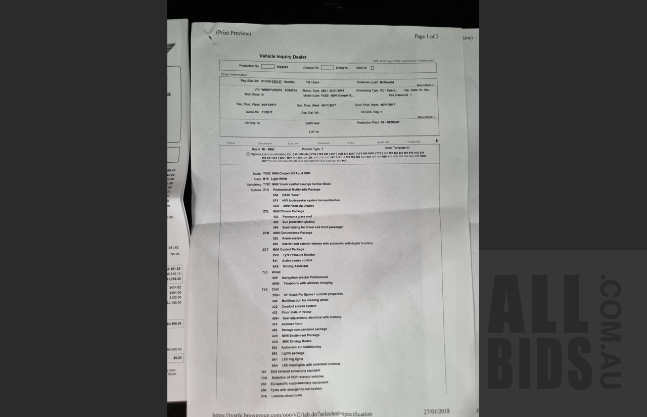 01/2018 Mini Cooper SD ALL4 Countryman R60 (AWD) 4dr Wagon Light White 2.0L Turbo Diesel