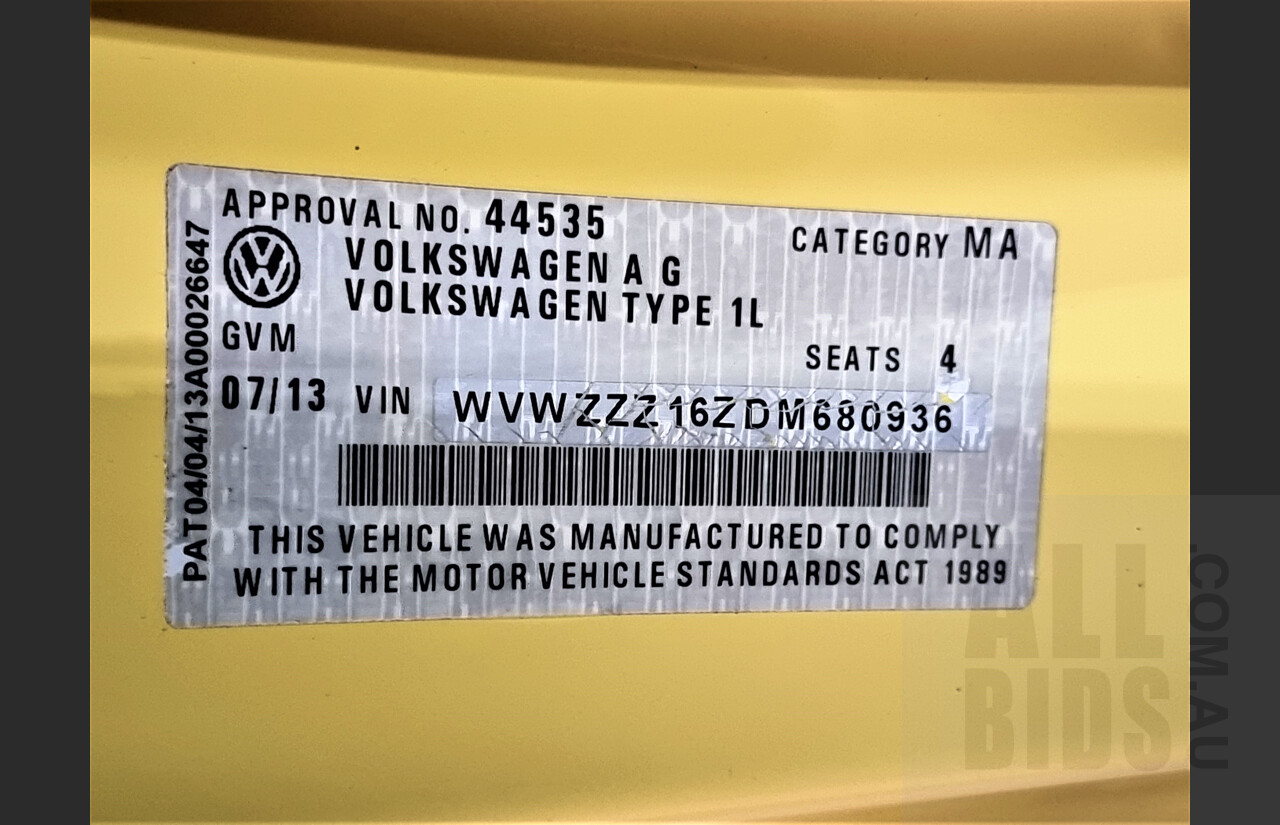 7/2013 Volkswagen Beetle 1L 3dr Hatchback Yellow 1.4L Twincharge Manual