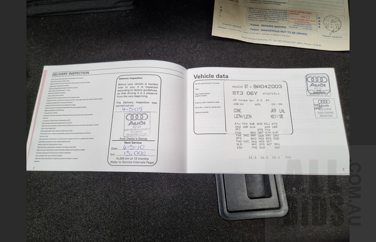 4/2009 Audi A5 2.0 TFSI Quattro 8T S-Line 2d Coupe Grey 2.0L Turbo