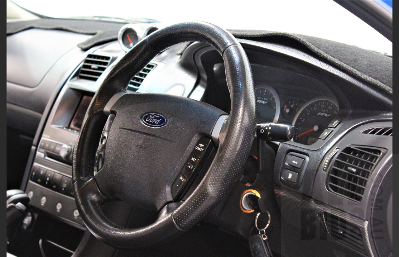 2/2007 Ford FPV F6 Typhoon BF MKII 4d Sedan Conquer Blue Metallic 4.0L Modified 590rwkw