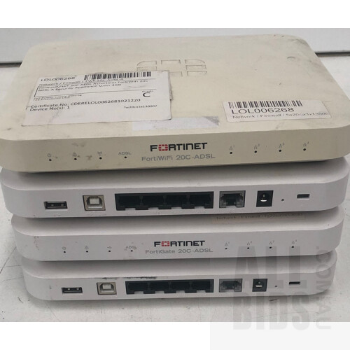 Fortinet FortiWiFi (20C-ADSL-A) Security Appliance - Lot of Four
