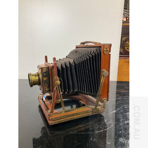 Thornton Pickard Studio View Camera ‘Triple Victo’ With Symmetrical F8 Bosch’s Rapid Lens Mahogany and Brass