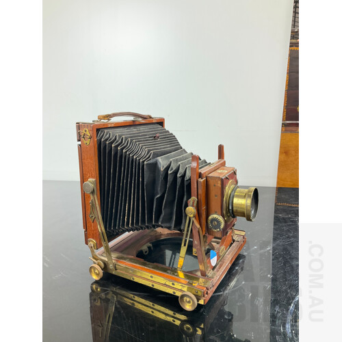 Thornton Pickard Studio View Camera ‘Triple Victo’ With Symmetrical F8 Bosch’s Rapid Lens Mahogany and Brass