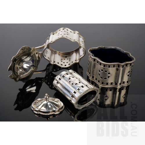 Sterling Silver Cruet Set with Cobalt Blue Glass Liners, London, A Chick & Sons Ltd, 1964