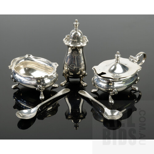 Good Sterling Silver Cruet Set in Original Box, Birmingham, Selfridge & Co Ltd , 1919, 123g