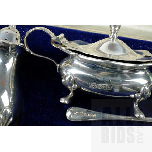 Good Sterling Silver Cruet Set in Original Box, Birmingham, Selfridge & Co Ltd , 1919, 123g