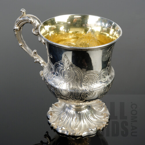 Lovely Victorian Engraved Sterling Silver Christening Mug, London, Edward, John & William Barnard, 1838, 169g