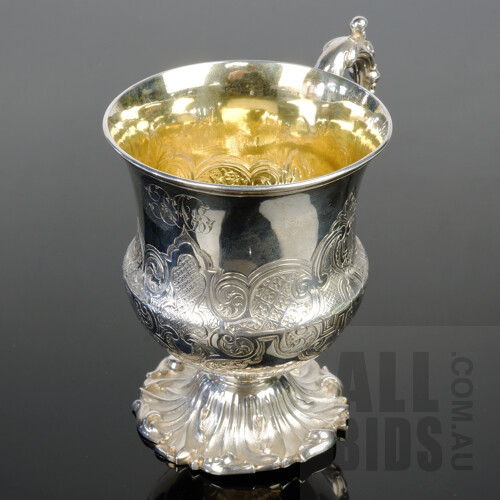 Lovely Victorian Engraved Sterling Silver Christening Mug, London, Edward, John & William Barnard, 1838, 169g