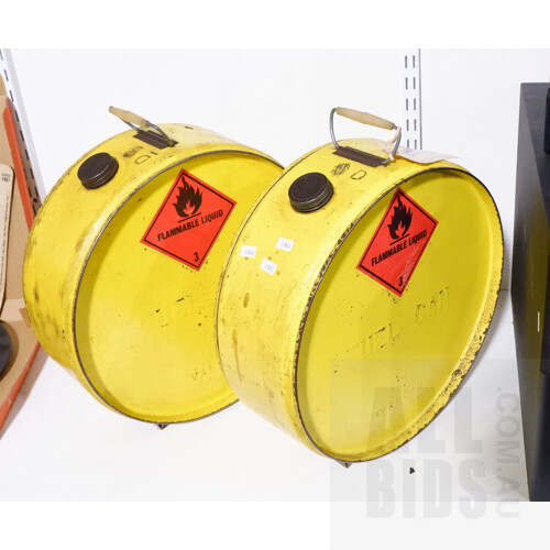 Pair Vintage Val Can Yellow Rocker Fuel Tins