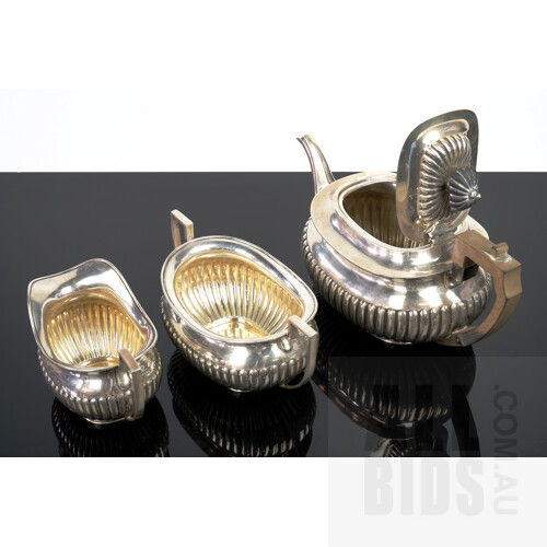 Antique Sterling Silver Teapot with Matching Creamer Jug and Sugar Bowl, Sheffield, Joseph Rodgers & Sons, 1913, 1124g