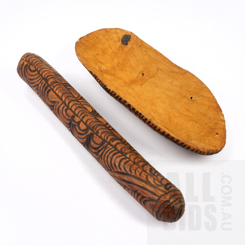 Burnt Incised Coolamon and Clapping - Lot 1327051 | ALLBIDS