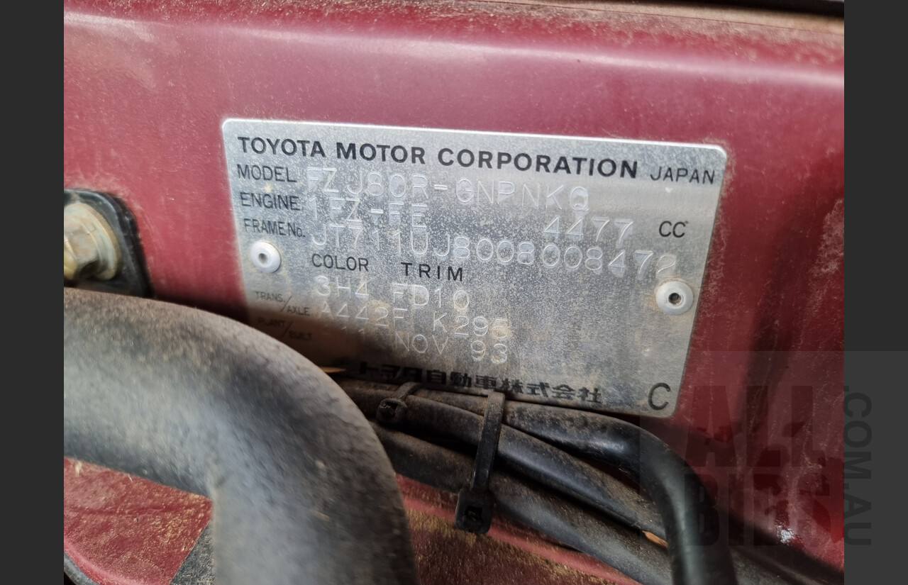 11/1993 Toyota Landcruiser GXL (4x4) 4d Wagon Maroon 4.5L