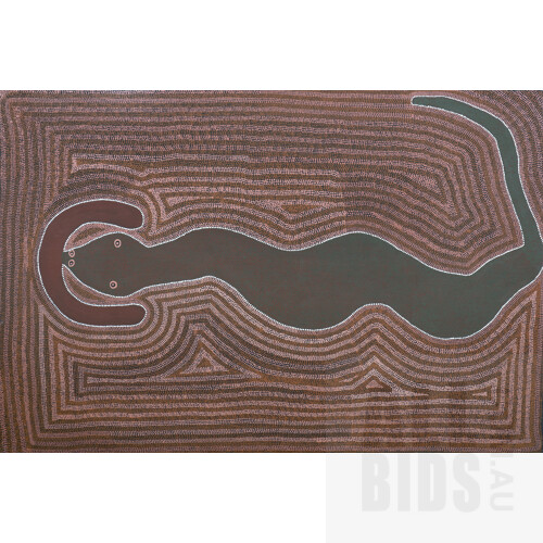 Mick Namarari Tjapaltjarri (1926-1998, Pintupi language group), Untitled 1987, Synthetic Polymer Paint on Linen, 182 x 121.5 cm 