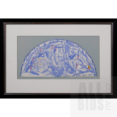Edith Cowlishaw (born 1924), Fan I, Hardenbergia (Blue), Etching & Aquatint, 25 x 48 cm (image)