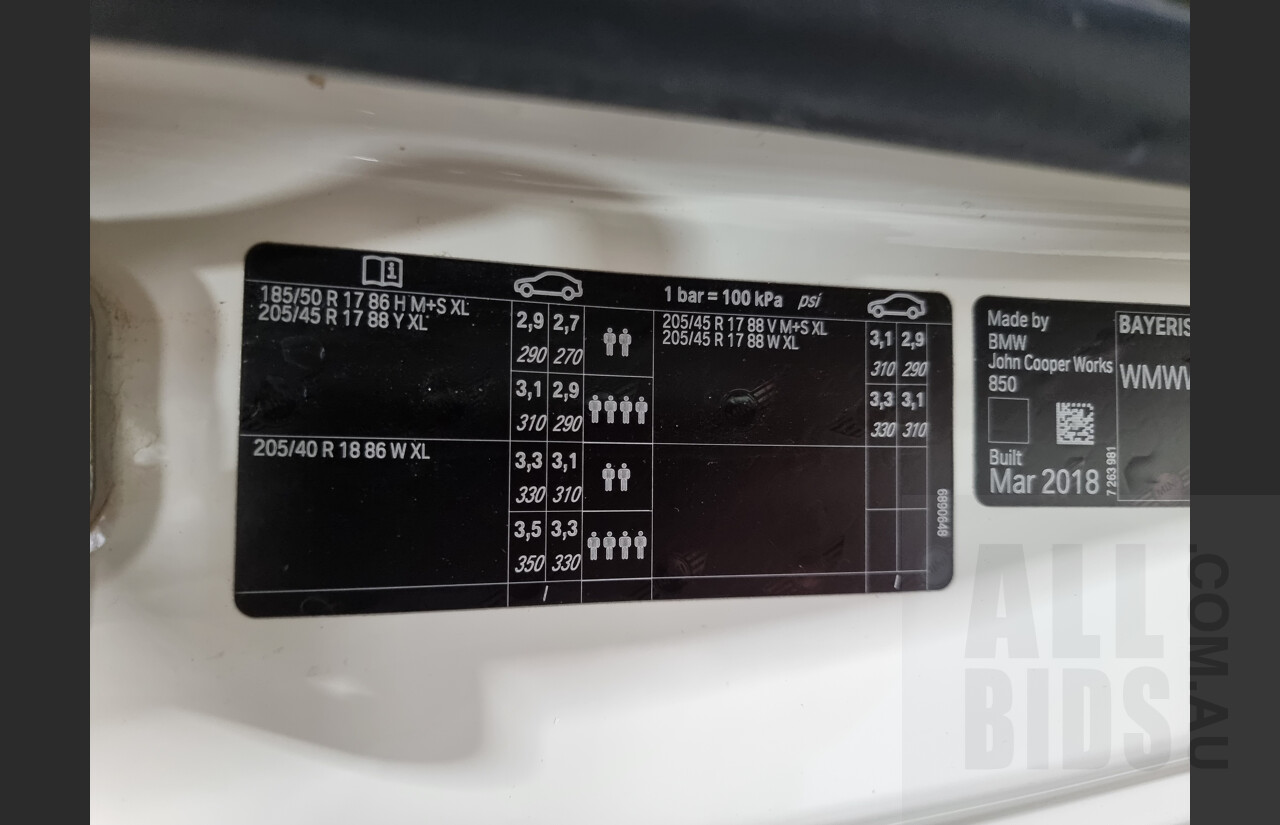 5/2018 Mini Cooper John Cooper Works JCW F57 MY18 2d Roadster Pearl White 2.0L