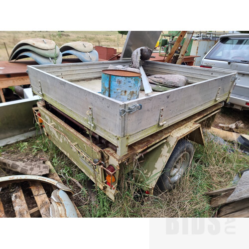 1985 Polmac Single Axle Box Trailer with Tipping Ute Tray Mount & Hand Crane