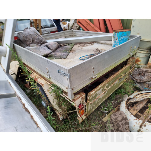 1985 Polmac Single Axle Box Trailer with Tipping Ute Tray Mount & Hand Crane