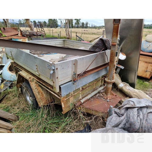 1985 Polmac Single Axle Box Trailer with Tipping Ute Tray Mount & Hand Crane
