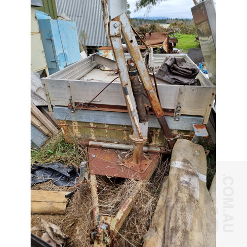 1985 Polmac Single Axle Box Trailer with Tipping Ute Tray Mount & Hand Crane