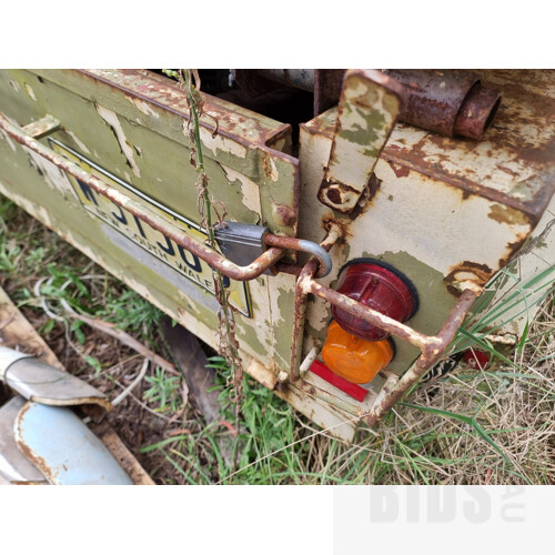 1985 Polmac Single Axle Box Trailer with Tipping Ute Tray Mount & Hand Crane