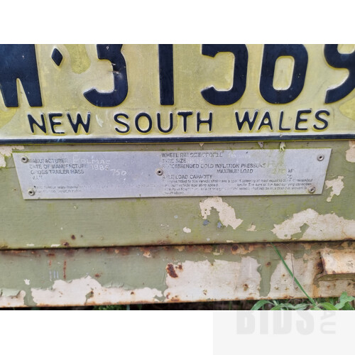 1985 Polmac Single Axle Box Trailer with Tipping Ute Tray Mount & Hand Crane