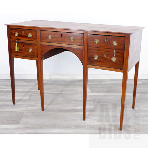 Antique Sheraton Style Mahogany and String Inlaid Ebony Writing Desk, 19th Century