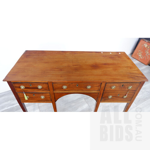 Antique Sheraton Style Mahogany and String Inlaid Ebony Writing Desk, 19th Century