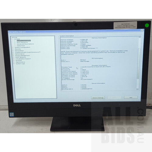 Dell OptiPlex 7440 AIO Intel Core i3 (6100) 3.70GHz CPU 23.8-Inch All-in-One Computer