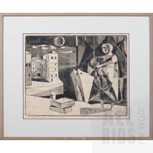 Three Framed Etchings: Gerhard Nordstrom (1925-2019, Swedish), Louis Bastin (1912-1979, Swedish) & Reidar Audie (1904-1977, Norwegian), largest 54 x 64 cm (incl. frame) (3)