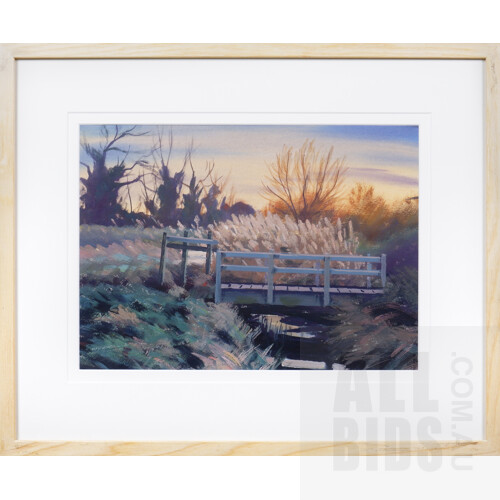 Anthony Day (1922- British), The Footbridge, Gouache, 45 x 55 cm (incl. frame)