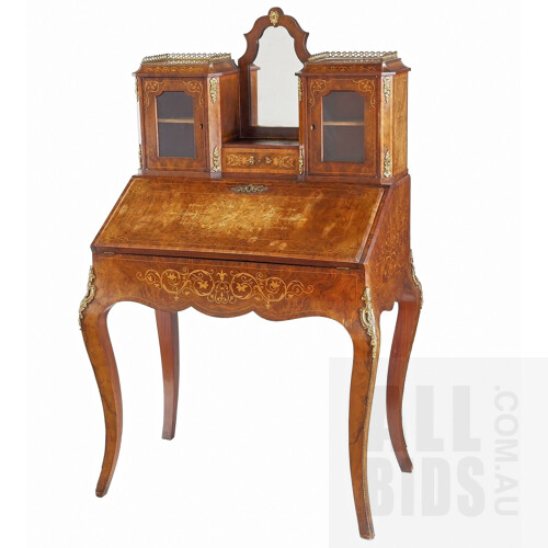 Late 19th Century French Inlaid Walnut and Ormolu Mounted Petit Bureau de Dame