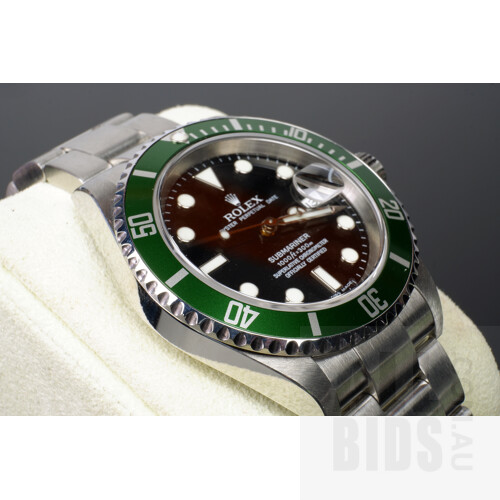 Good Genuine Rolex Gents Oyster Perpetual Submariner 16610LV With Black Dial and Iconic 'Kermit' Green Bezel with Original Box, Booklets and Original Paperwork