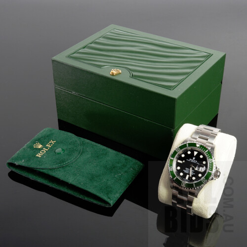 Good Genuine Rolex Gents Oyster Perpetual Submariner 16610LV With Black Dial and Iconic 'Kermit' Green Bezel with Original Box, Booklets and Original Paperwork